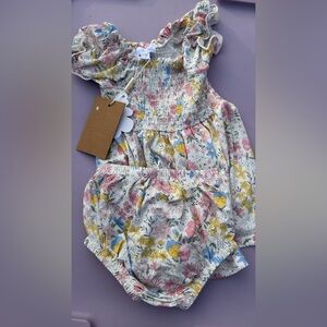 Floral Smocked angel dear bamboo 2 piece